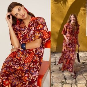 La DoubleJ Dress Bowling Floral Orange Relaxed Maxi Shirtdress Taranta XS GUC